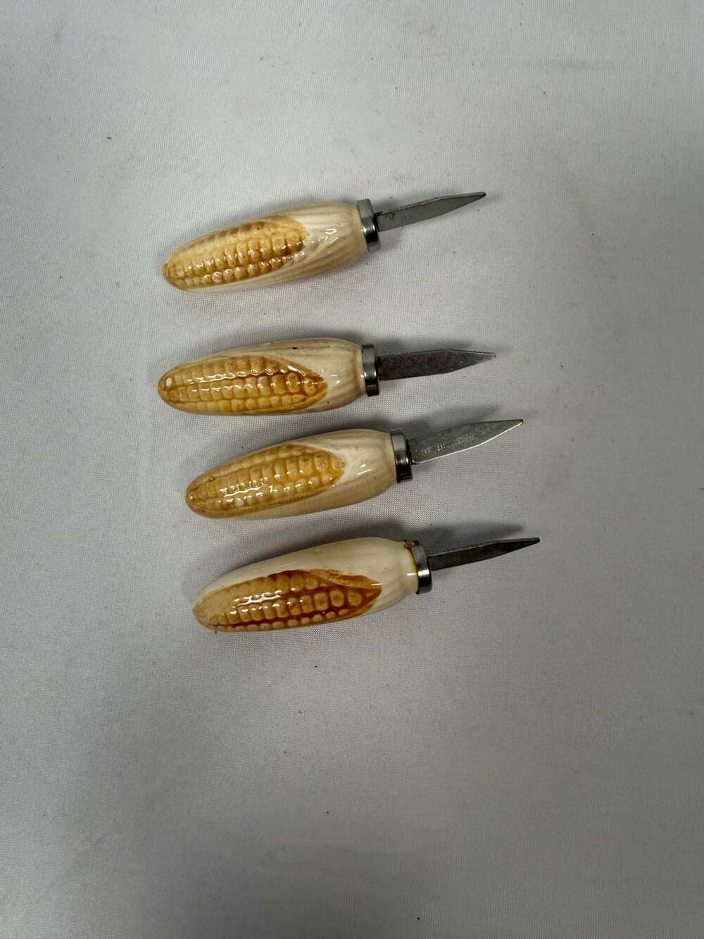 Vintage Ceramic Corn Cob Handles Stainless Steel Corn Holders Skewers Set of 4 J